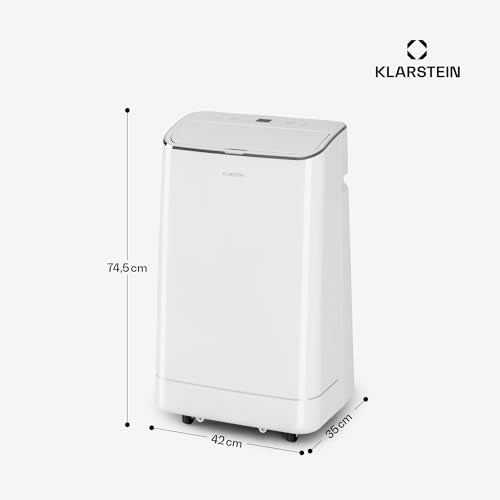 Klarstein Aire Acondicionado 3 em 1, Climatizador de Ar 1200BTU Evaporativo de Ar, Silencioso, Pinguino Modo Noturno com Humidificador e Ventilador, Aparelho com Refrigerador de Ar para Casa