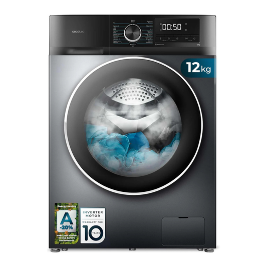 Lavadora de Carga Frontal 12 kg – 1400 rpm, Motor Inverter, Vapor y 16 Programas de Lavado