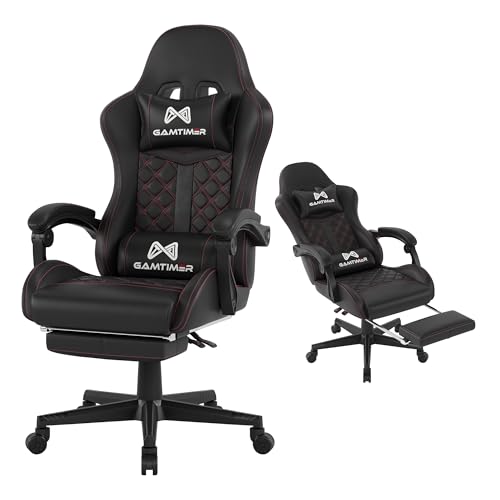 Gamtimer Silla para videojuegos, silla para adultos de 400 libras, silla de conputadora de respaldo alto con reposapiés y reposabrazos vinculados, silla de videojuegos de oficina con soporte lumbar