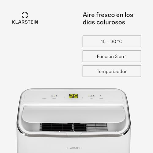 Klarstein Aire Acondicionado 3 em 1, Climatizador de Ar 1200BTU Evaporativo de Ar, Silencioso, Pinguino Modo Noturno com Humidificador e Ventilador, Aparelho com Refrigerador de Ar para Casa