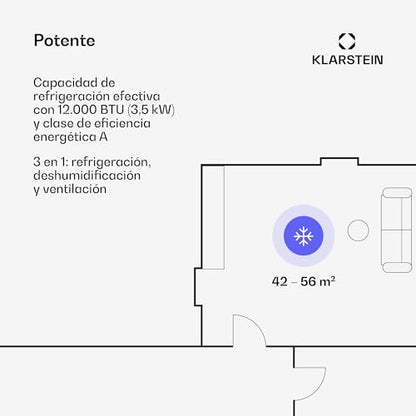 Klarstein Aire Acondicionado 3 em 1, Climatizador de Ar 1200BTU Evaporativo de Ar, Silencioso, Pinguino Modo Noturno com Humidificador e Ventilador, Aparelho com Refrigerador de Ar para Casa