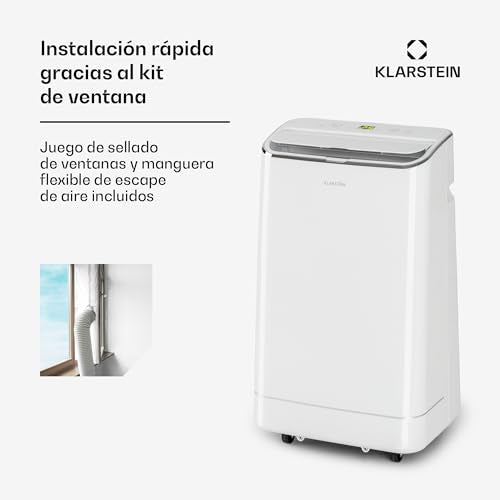 Klarstein Aire Acondicionado 3 em 1, Climatizador de Ar 1200BTU Evaporativo de Ar, Silencioso, Pinguino Modo Noturno com Humidificador e Ventilador, Aparelho com Refrigerador de Ar para Casa