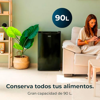 Cecotec Nevera Pequeña Frigorífico Mini Retro 91L 1 Porta Bolero Coolmarket TT Origin 90 Negro E. Frigorífico de Mesa, 83cm de Altura e 47cm de Largura, Bajo Consumo, Temperatura Regulable