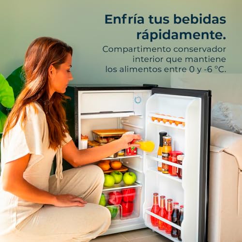 Cecotec Nevera Pequeña Frigorífico Mini Retro 91L 1 Porta Bolero Coolmarket TT Origin 90 Negro E. Frigorífico de Mesa, 83cm de Altura e 47cm de Largura, Bajo Consumo, Temperatura Regulable