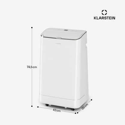 Klarstein Aire Acondicionado 3 em 1, Climatizador de Ar 1200BTU Evaporativo de Ar, Silencioso, Pinguino Modo Noturno com Humidificador e Ventilador, Aparelho com Refrigerador de Ar para Casa
