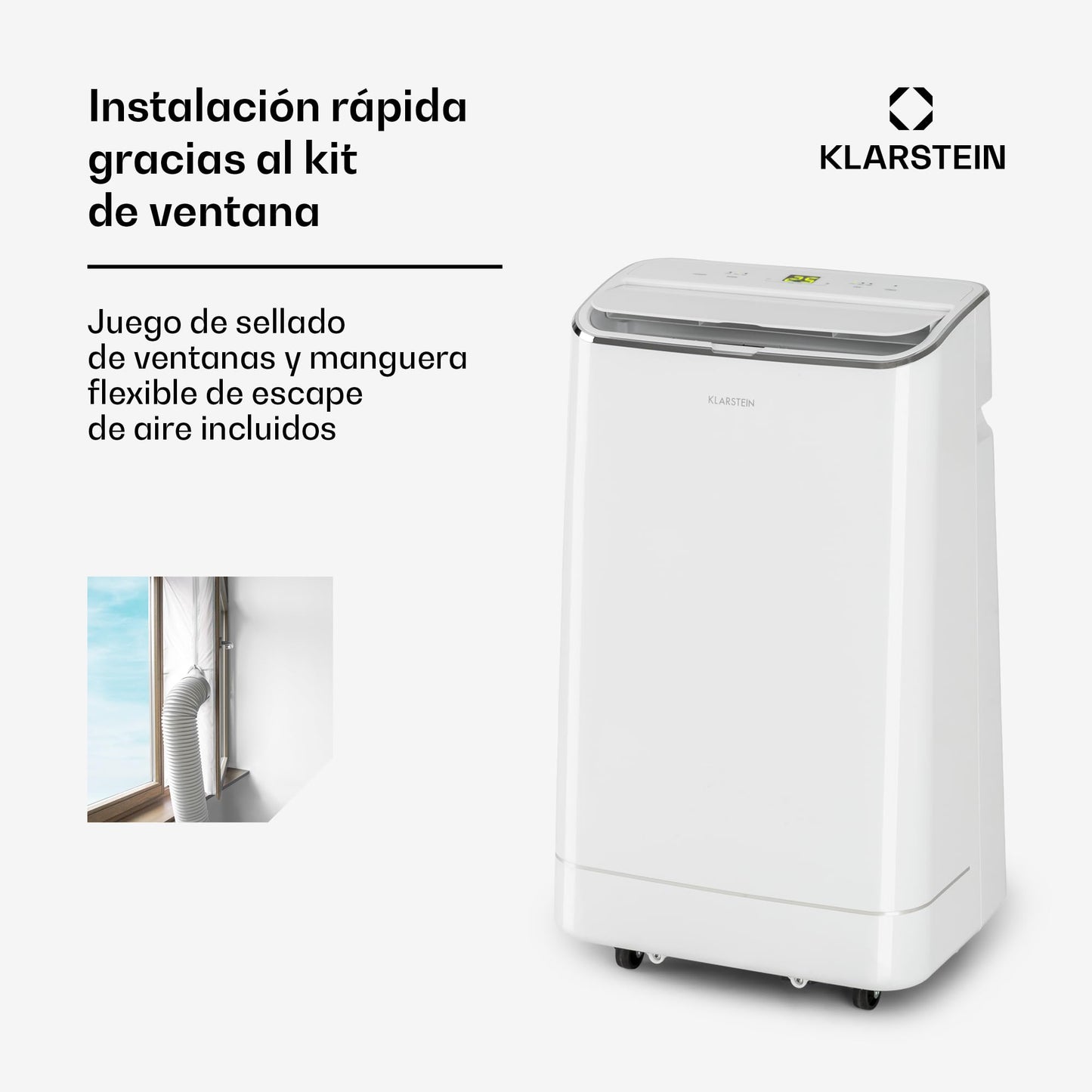 Klarstein Aire Acondicionado 3 em 1, Climatizador de Ar 1200BTU Evaporativo de Ar, Silencioso, Pinguino Modo Noturno com Humidificador e Ventilador, Aparelho com Refrigerador de Ar para Casa