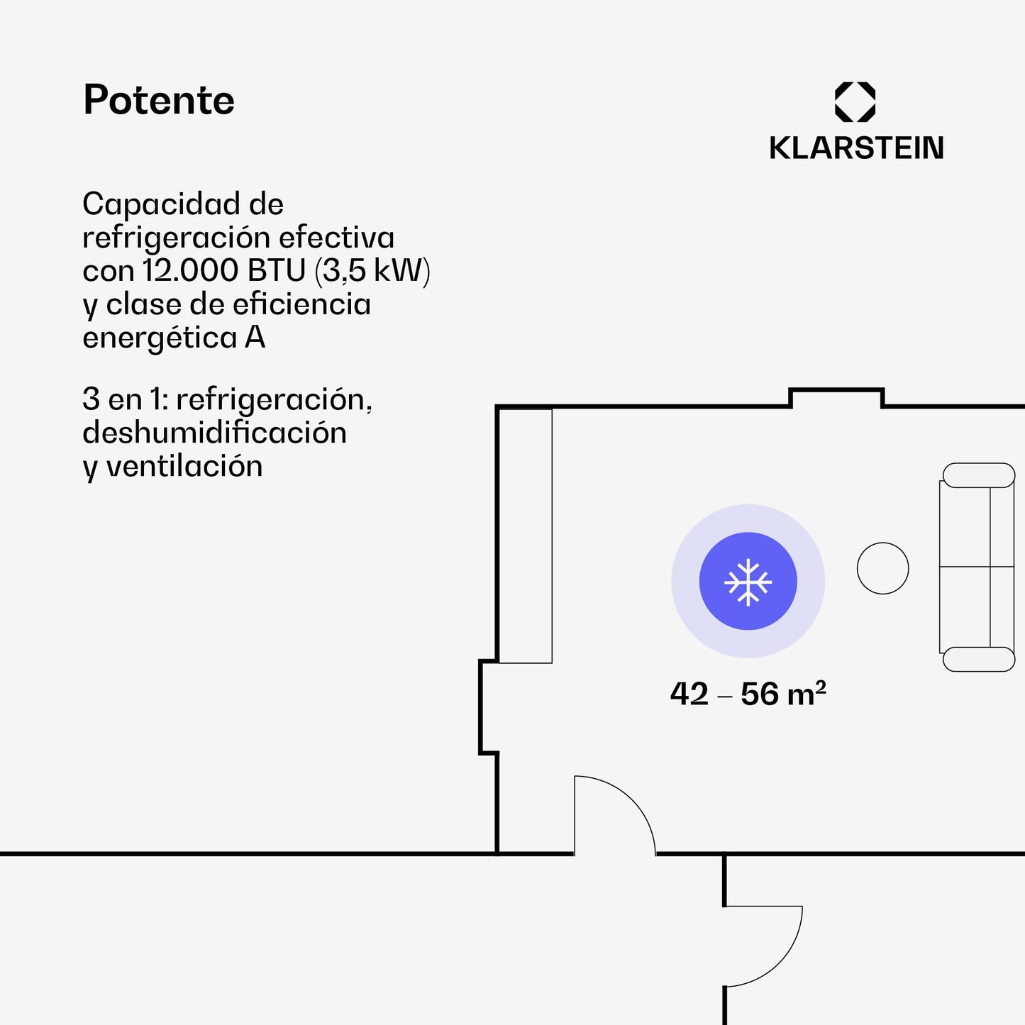 Klarstein Aire Acondicionado 3 em 1, Climatizador de Ar 1200BTU Evaporativo de Ar, Silencioso, Pinguino Modo Noturno com Humidificador e Ventilador, Aparelho com Refrigerador de Ar para Casa