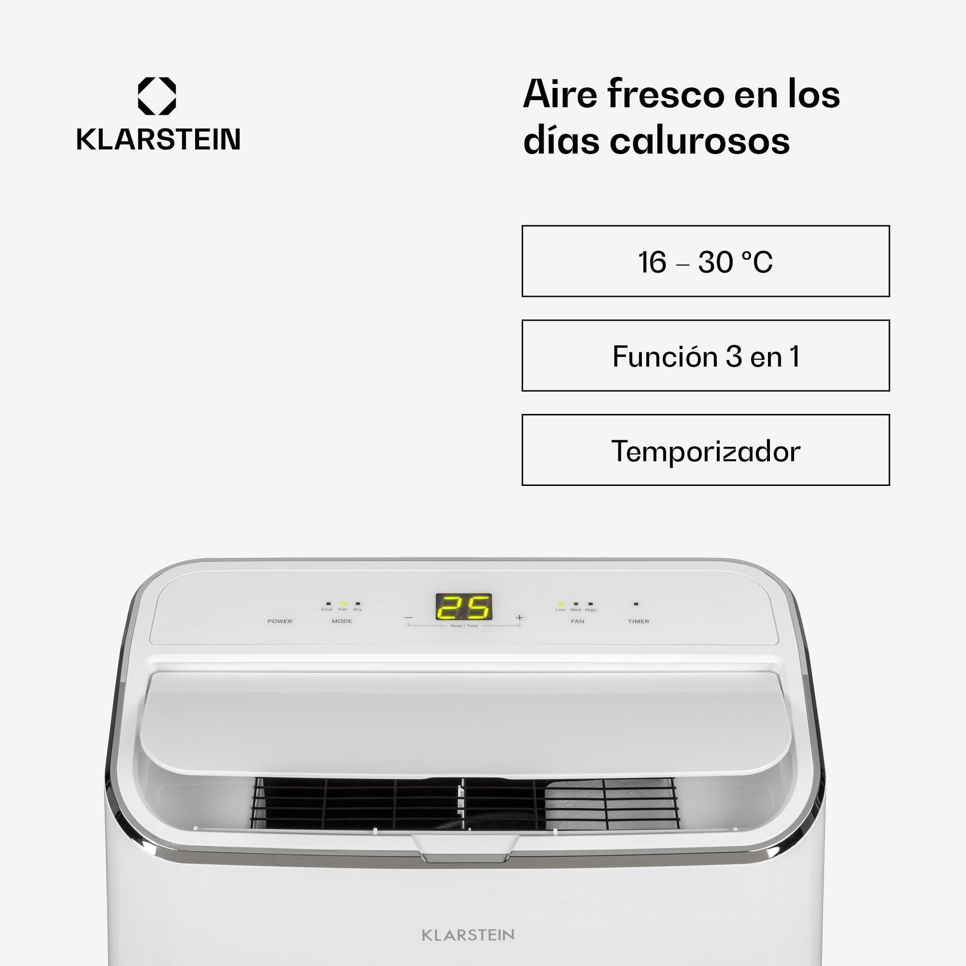 Klarstein Aire Acondicionado 3 em 1, Climatizador de Ar 1200BTU Evaporativo de Ar, Silencioso, Pinguino Modo Noturno com Humidificador e Ventilador, Aparelho com Refrigerador de Ar para Casa