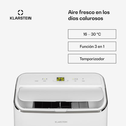 Klarstein Aire Acondicionado 3 em 1, Climatizador de Ar 1200BTU Evaporativo de Ar, Silencioso, Pinguino Modo Noturno com Humidificador e Ventilador, Aparelho com Refrigerador de Ar para Casa