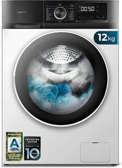 Lavadora de Carga Frontal 12 kg – 1400 rpm, Motor Inverter, Vapor y 16 Programas de Lavado